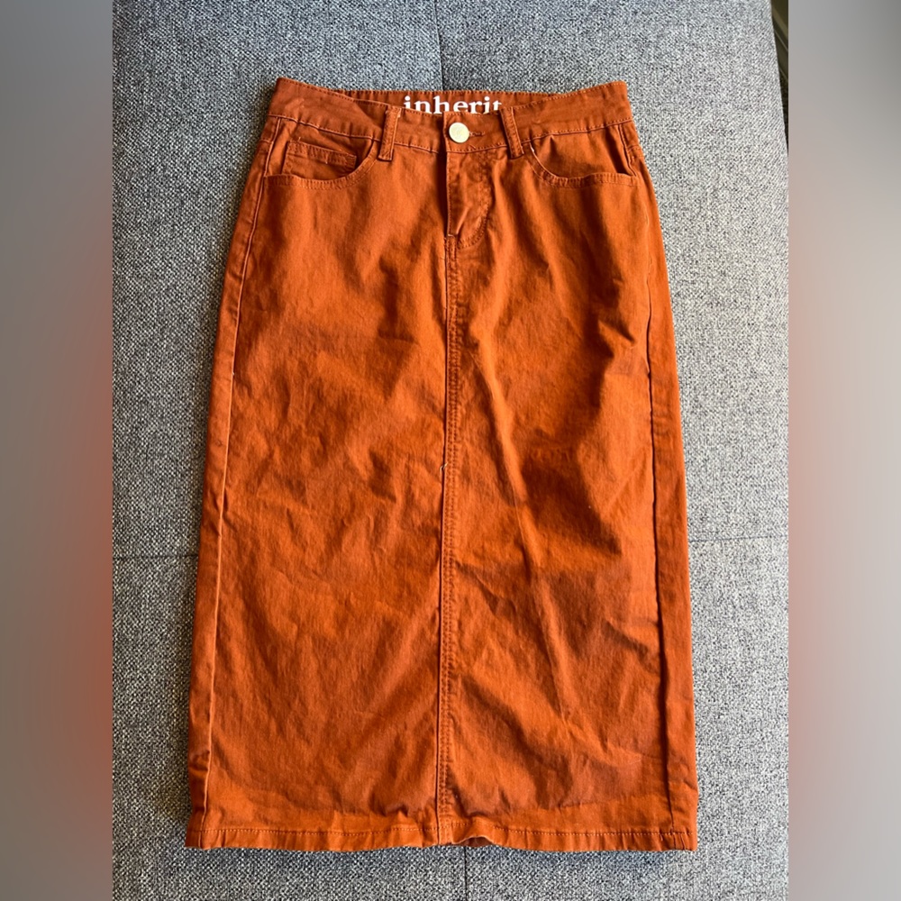 Burnt Orange Fall Denim Skirt
